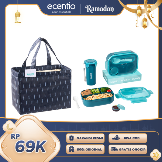 【Buy 1 Get 3】ecentio kotak bekal anti tumpah kotak tempat bekal 1200ml+500ml free sendok kotak saus BPA FREE