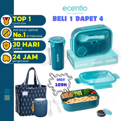 【Buy 1 Get 4】ecentio kotak bekal anti tumpah kotak tempat bekal 1200ml+500ml free sendok kotak saus BPA FREE