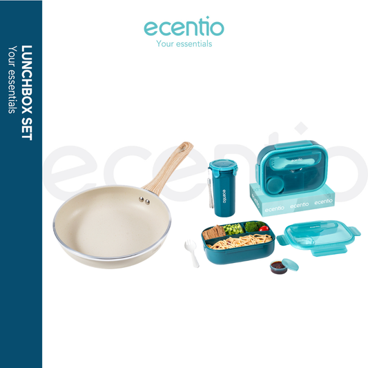 ecentio x Freemir Beige Kitchen Set — Wajan 24cm / Chopper 250ml/Lunch Box set/Botol Aluminium 750ml