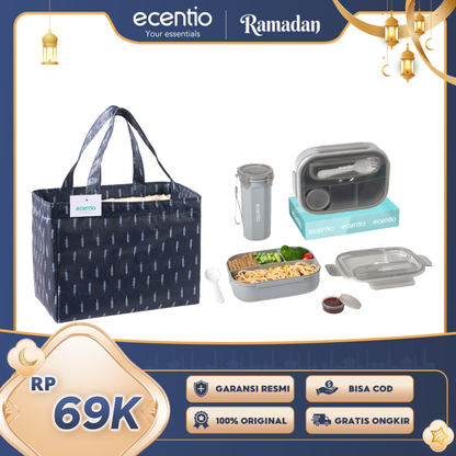 【Buy 1 Get 3】ecentio kotak bekal anti tumpah kotak tempat bekal 1200ml+500ml free sendok kotak saus BPA FREE