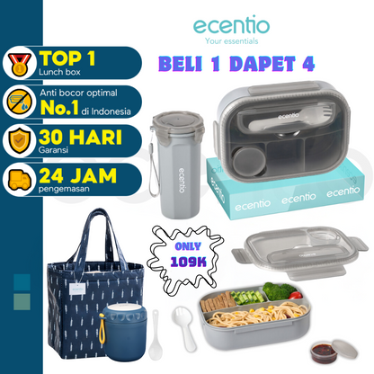 【Buy 1 Get 4】ecentio kotak bekal anti tumpah kotak tempat bekal 1200ml+500ml free sendok kotak saus BPA FREE