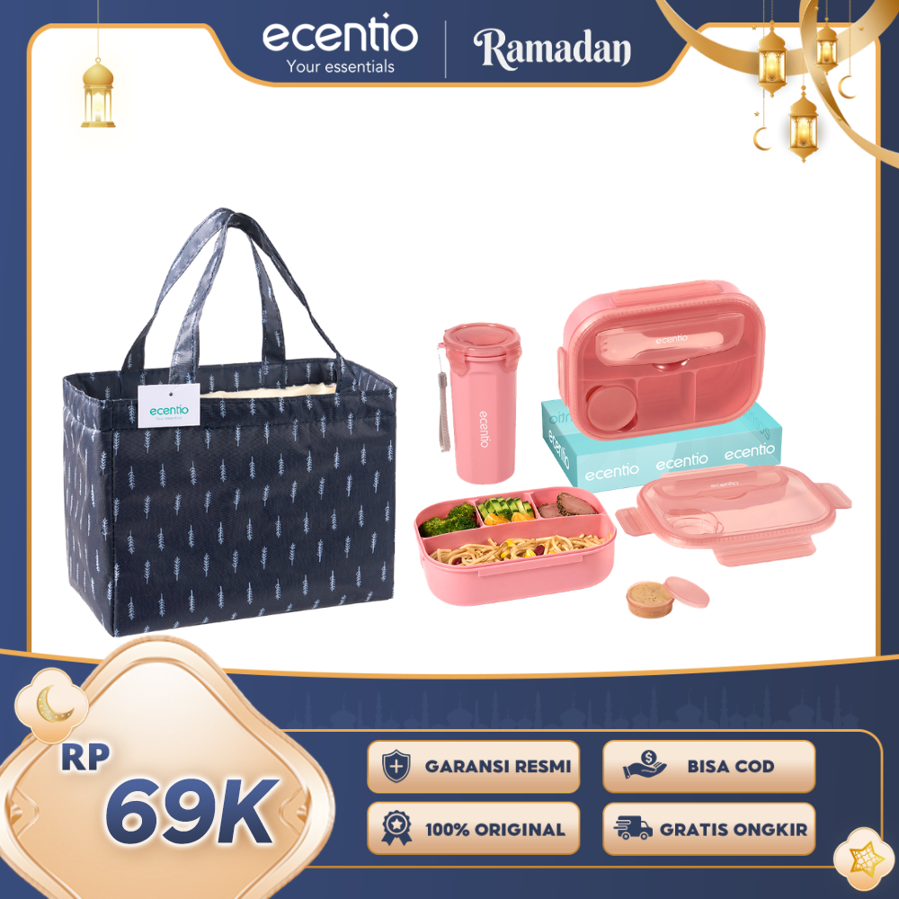 【Buy 1 Get 3】ecentio kotak bekal anti tumpah kotak tempat bekal 1200ml+500ml free sendok kotak saus BPA FREE