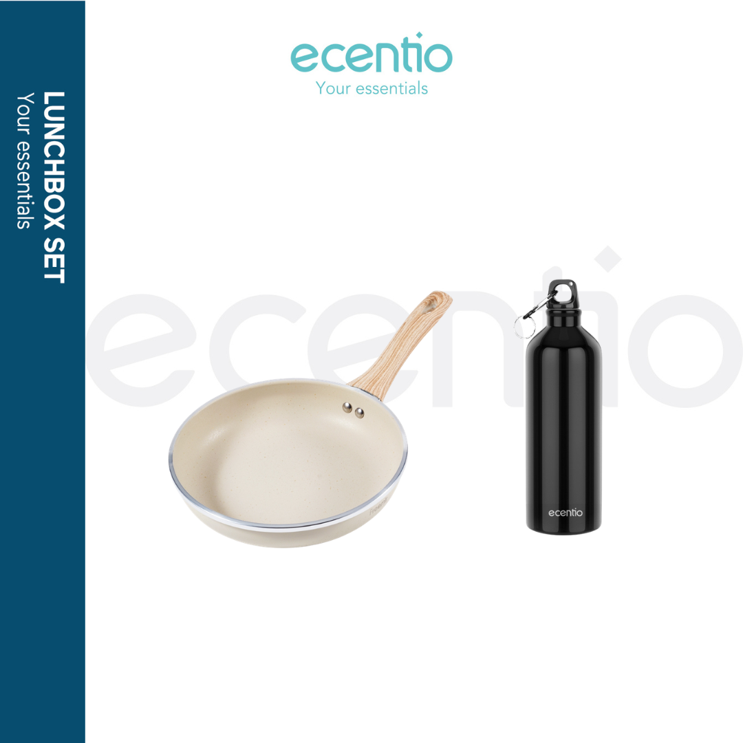 ecentio x Freemir Beige Kitchen Set — Wajan 24cm / Chopper 250ml/Lunch Box set/Botol Aluminium 750ml