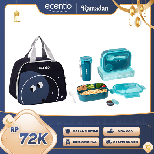 【Buy 1 Get 3】ecentio kotak bekal anti tumpah kotak tempat bekal 1200ml+500ml free sendok kotak saus BPA FREE