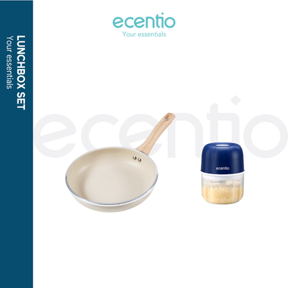 ecentio x Freemir Beige Kitchen Set — Wajan 24cm / Chopper 250ml/Lunch Box set/Botol Aluminium 750ml