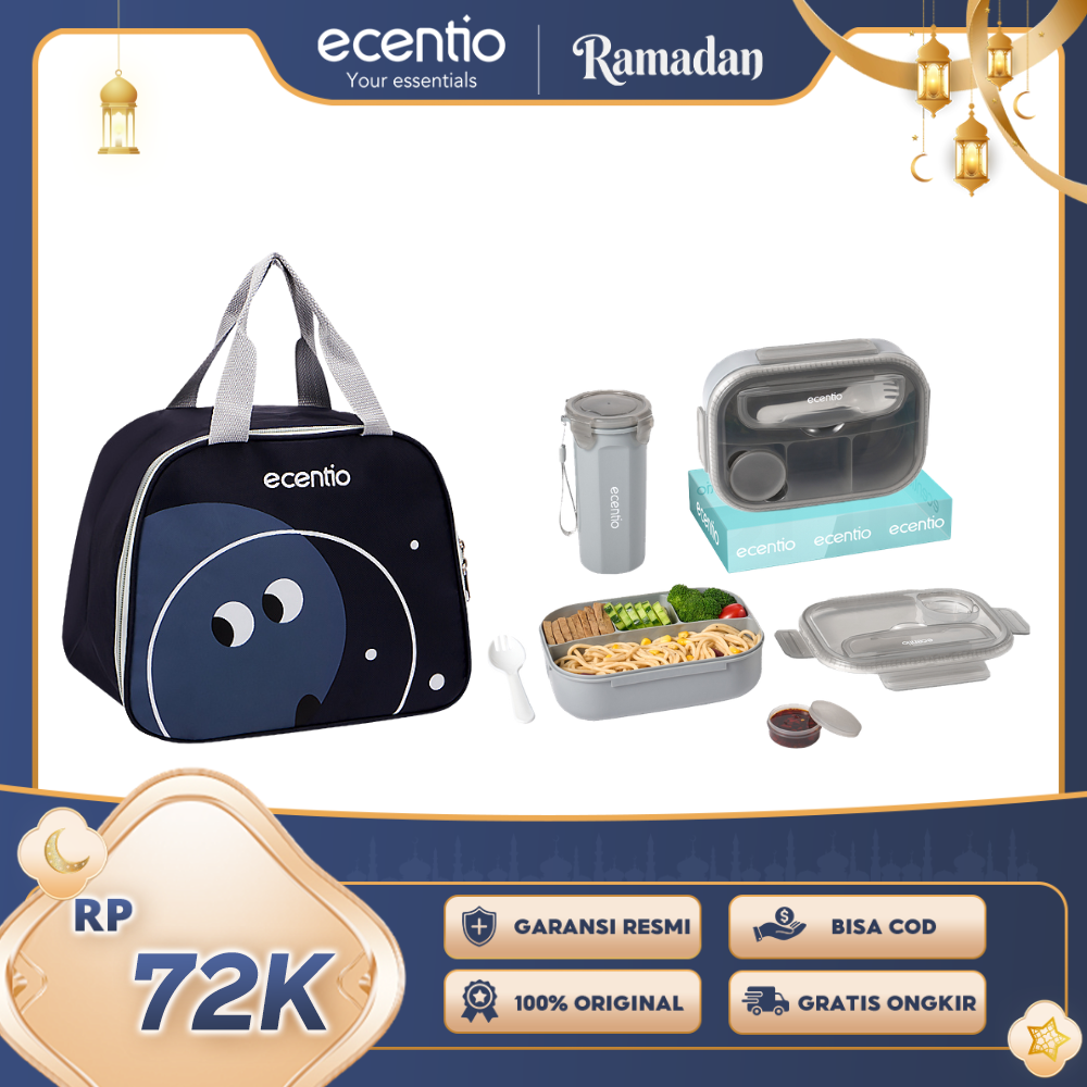 【Buy 1 Get 3】ecentio kotak bekal anti tumpah kotak tempat bekal 1200ml+500ml free sendok kotak saus BPA FREE
