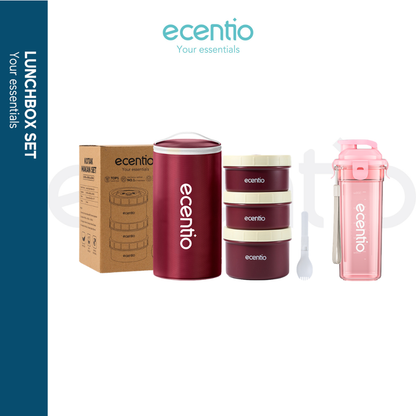 ecentio Ramadhan Pink Gift Set — Lunch Box Stainless 3pcs + Tas Makan + Tumbler