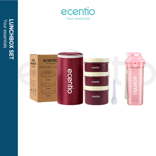 ecentio Ramadhan Pink Gift Set — Lunch Box Stainless 3pcs + Tas Makan + Tumbler