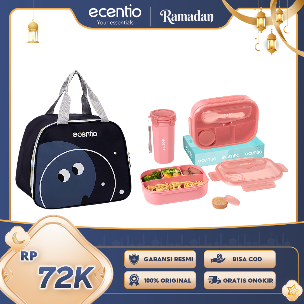 【Buy 1 Get 3】ecentio kotak bekal anti tumpah kotak tempat bekal 1200ml+500ml free sendok kotak saus BPA FREE