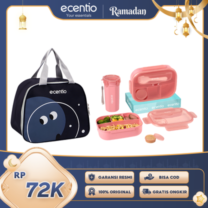 【Buy 1 Get 3】ecentio kotak bekal anti tumpah kotak tempat bekal 1200ml+500ml free sendok kotak saus BPA FREE