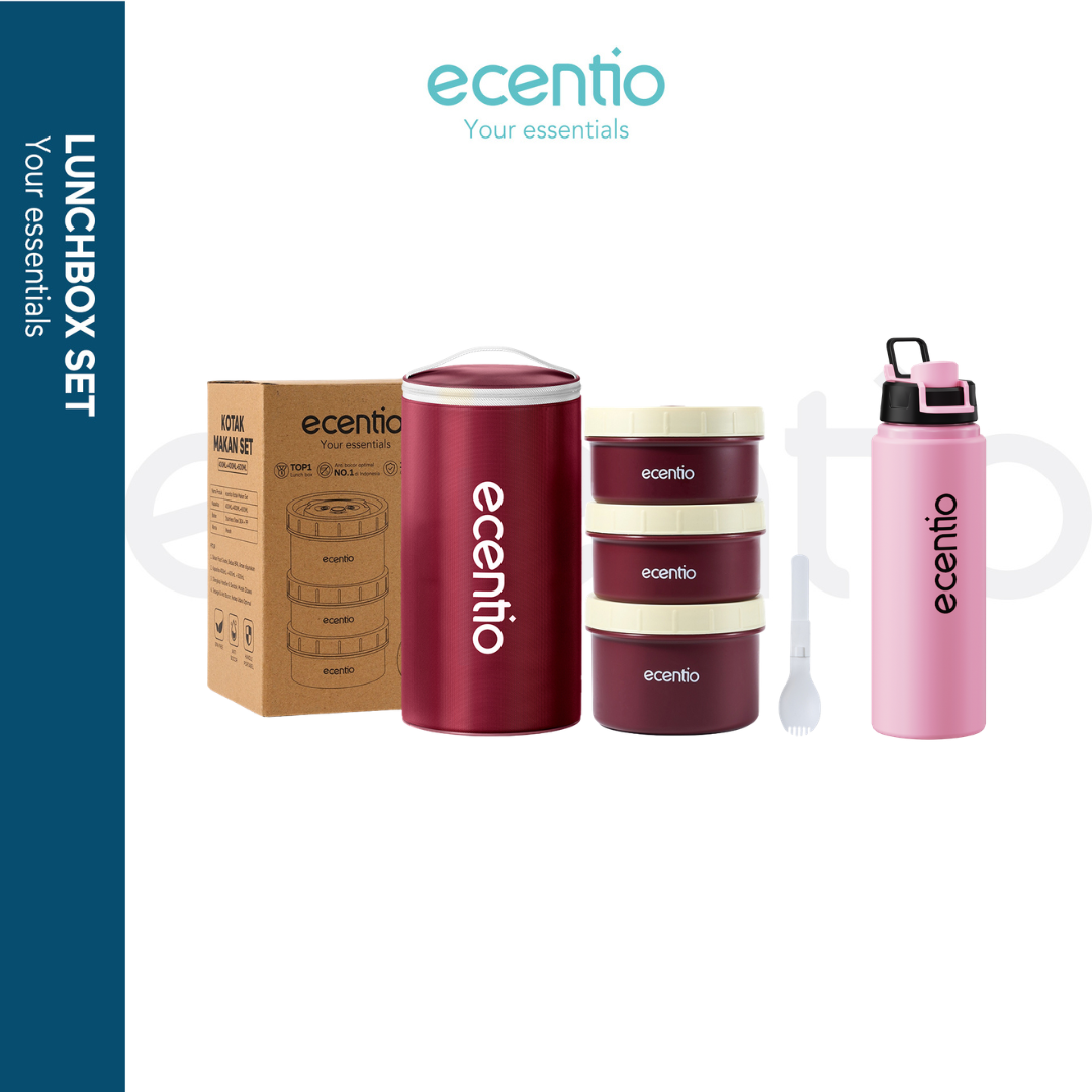 ecentio Ramadhan Pink Gift Set — Lunch Box Stainless 3pcs + Tas Makan + Tumbler