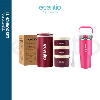 ecentio Ramadhan Pink Gift Set — Lunch Box Stainless 3pcs + Tas Makan + Tumbler