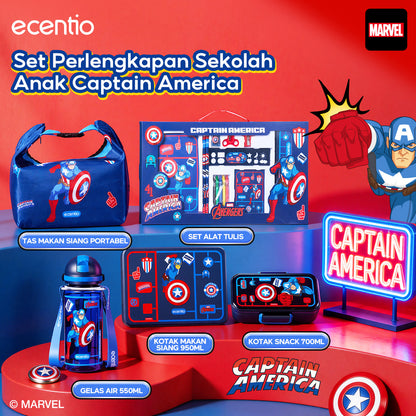 【PO 11 June】 ecentio Captain America Lunch Box Anak Set Botol Minum Kotak Makan Anak Anti Bocor Anti Tumpah Tempat Bekal Anak Sekolah BPA Free Tas Bekal Kotak Bekal Sekolah Perlengkapan Sekolah