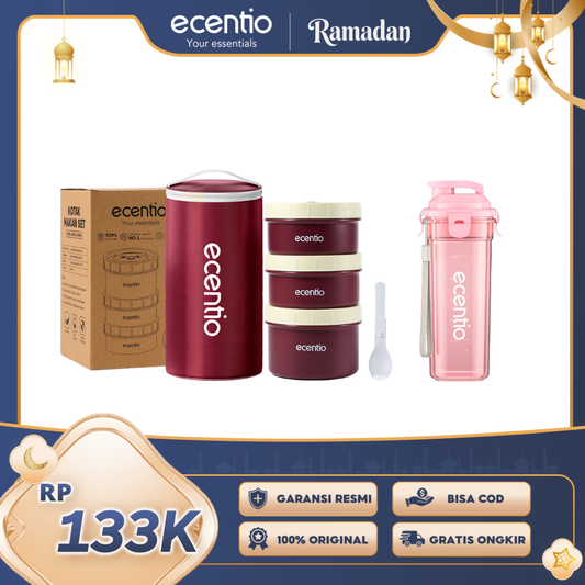 ecentio Ramadhan Pink Gift Set — Lunch Box Stainless 3pcs + Tas Makan + Tumbler