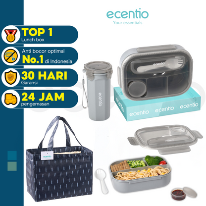 【Buy 1 Get 3】ecentio kotak bekal anti tumpah kotak tempat bekal 1200ml+500ml free sendok kotak saus BPA FREE