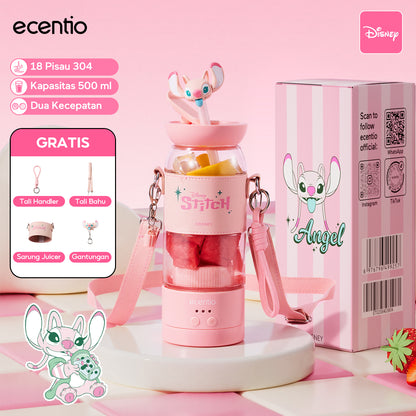 【Disney juicer Series】ecentio juicer blender 18 Pisau 304  juicer Kaca 500ml Dua Kecepatan mini dengan Tali Sling portable dengan sedotan