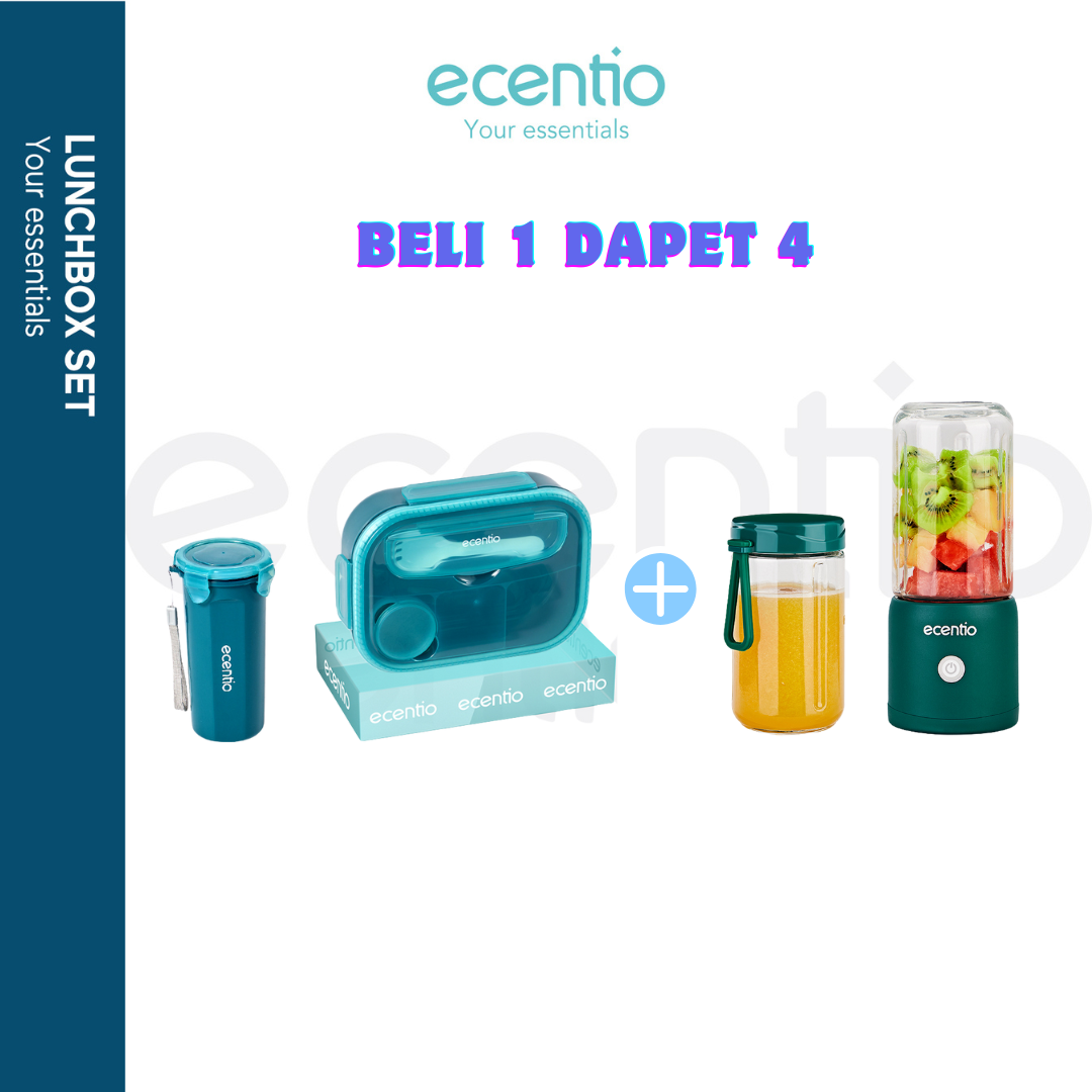 【4pcs set】🌟ecentio 8 mata pisau blender 2cup portable juicer+ lunch box Kotak Bekal Makan cangkir Set