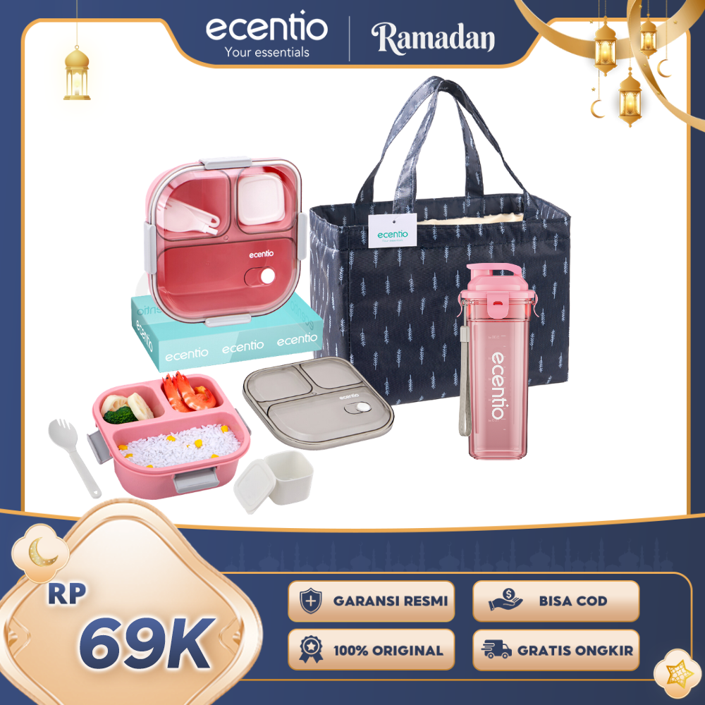 【Buy 1 Get 3】ecentio 3 grid anti tumpah tempat bekal 1100ml Kotak makan wadah bekal kotak sup 100ml BPA FREE-HW