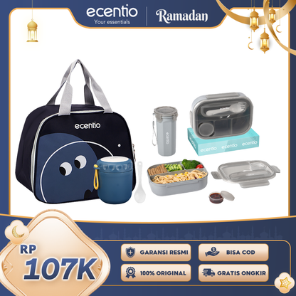 【Buy 1 Get 4】ecentio Daily Bekal Set — Lunch Box 4 Sekat + Botol Minum Set + Tas Bekal + Soup Cup