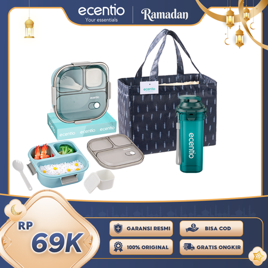 【Buy 1 Get 3】ecentio 3 grid anti tumpah tempat bekal 1100ml Kotak makan wadah bekal kotak sup 100ml BPA FREE-HW