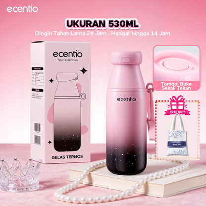 【Free gift】ecentio Tumbler Stainless BLACKPINK Portable Botol Minum Aesthetic Anti Bocor 510ml 530ml 1000ml Dingin Tahan Lama 24 Jam Hangat hingga 14 Jam Starry Gradient Series untuk Harian Kantor Sekolah