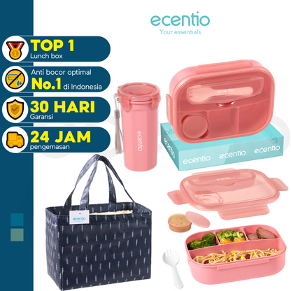 【Buy 1 Get 3】ecentio kotak bekal anti tumpah kotak tempat bekal 1200ml+500ml free sendok kotak saus BPA FREE