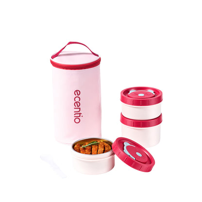 Pre- order ecentio Kotak Makan Lunch Box Set 3PCS 304 Stainless Steel Anti Bocor Anti Tumpah Bento Box Sekat Makanan dengan Tas Bekal Free Sendok BPA Free