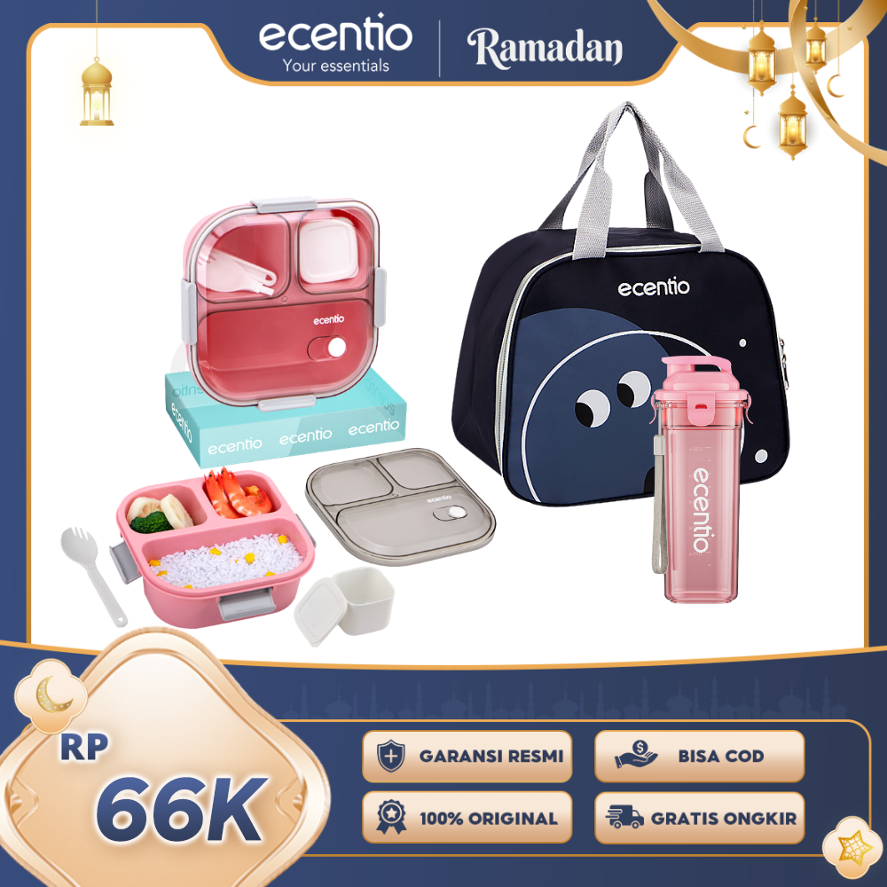【Buy 1 Get 3】ecentio 3 grid anti tumpah tempat bekal 1100ml Kotak makan wadah bekal kotak sup 100ml BPA FREE）