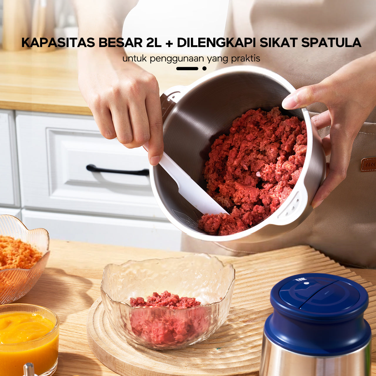 ecentio Chopper Stainless Blender Multifungsi 2L 6 Mata Pisau 2 Mode Presis IFood Grade Garansi 1 Tahun