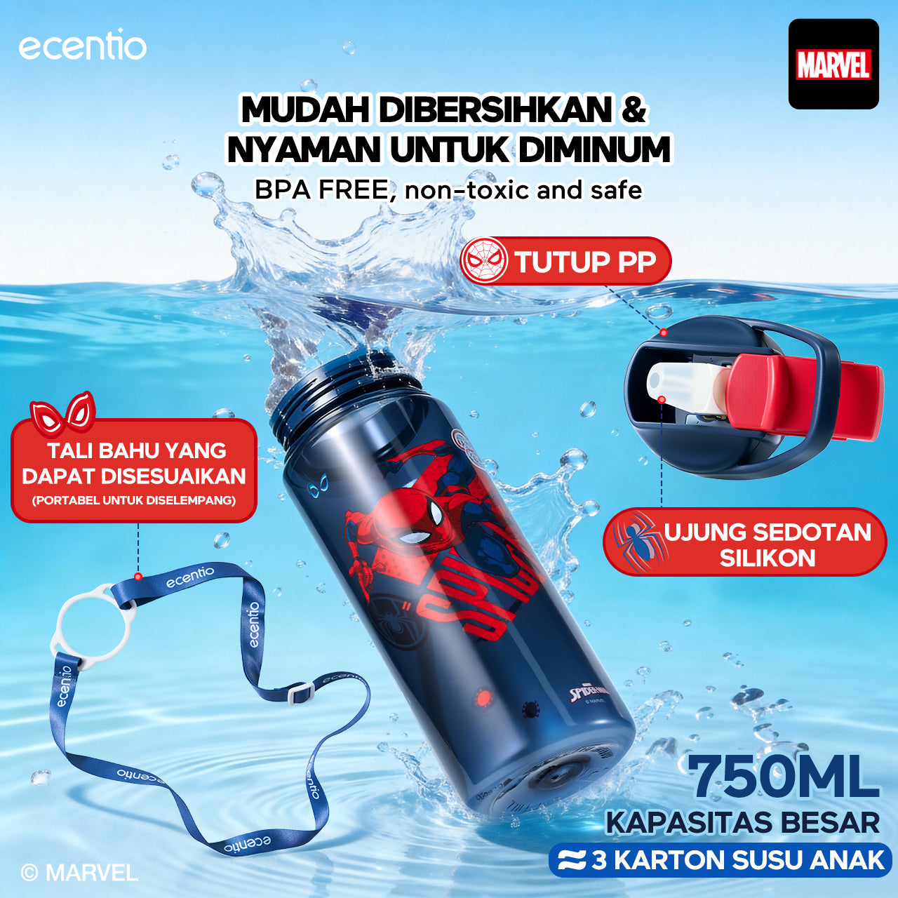 Pre-Order[Back To School] ecentio Kotak Makan Set anti tumpah lunch box anak 800ml free sendok botol minum lucu BPA Free Tas bekal