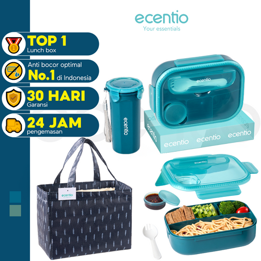 【Buy 1 Get 3】ecentio kotak bekal anti tumpah kotak tempat bekal 1200ml+500ml free sendok kotak saus BPA FREE