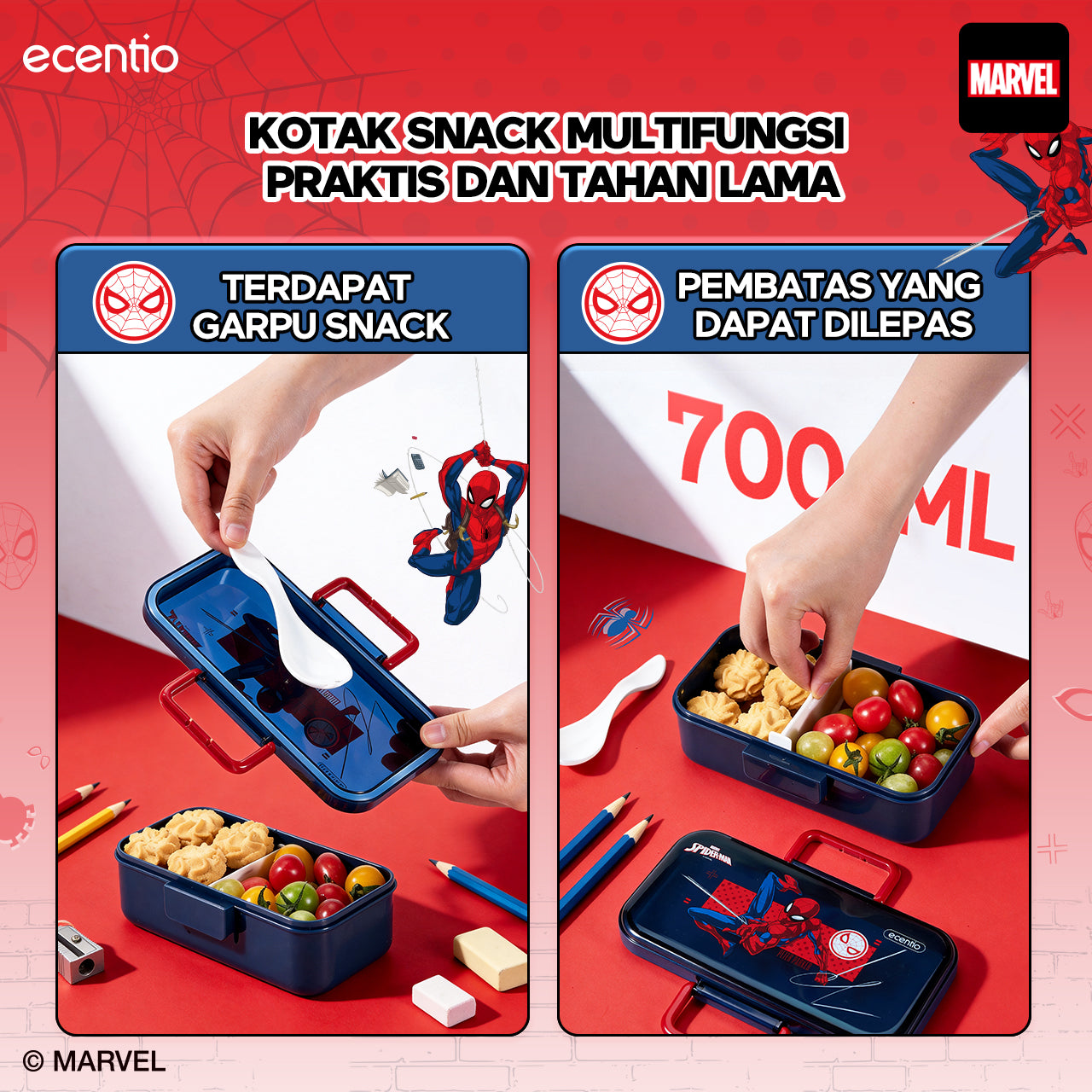 Pre-Order[Back To School] ecentio Kotak Makan Set anti tumpah lunch box anak 800ml free sendok botol minum lucu BPA Free Tas bekal