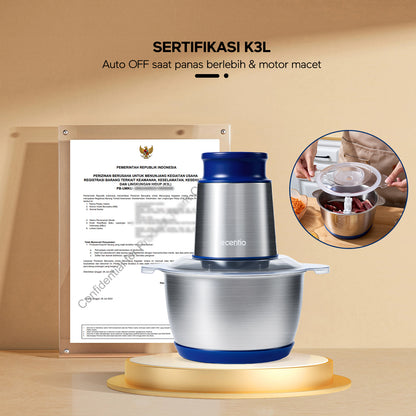 ecentio Chopper Stainless Blender Multifungsi 2L 6 Mata Pisau 2 Mode Presis IFood Grade Garansi 1 Tahun