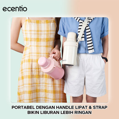ecentio Termos Air Panas 316 Stainless Steel 1000ml Buka Sekali Tekan Tutup Kedap Udara Bisa Jadi Gelas Sharing Tahan Panas 11 Jam Dingin 24 Jam Desain Aesthetic Portabel Tahan Lama Cocok untuk Camping