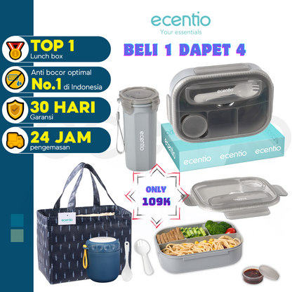 【Buy 1 Get 4】ecentio kotak bekal anti tumpah kotak tempat bekal 1200ml+500ml free sendok kotak saus BPA FREE