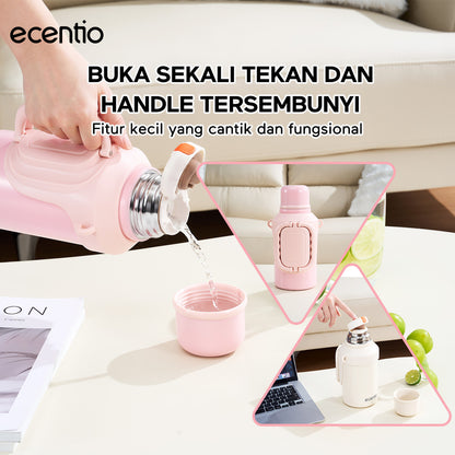 ecentio Termos Air Panas 316 Stainless Steel 1000ml Buka Sekali Tekan Tutup Kedap Udara Bisa Jadi Gelas Sharing Tahan Panas 11 Jam Dingin 24 Jam Desain Aesthetic Portabel Tahan Lama Cocok untuk Camping