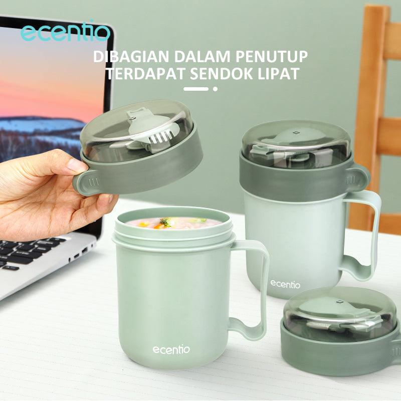 ecentio cangkir sup anti bocor portable free sendok 500ML