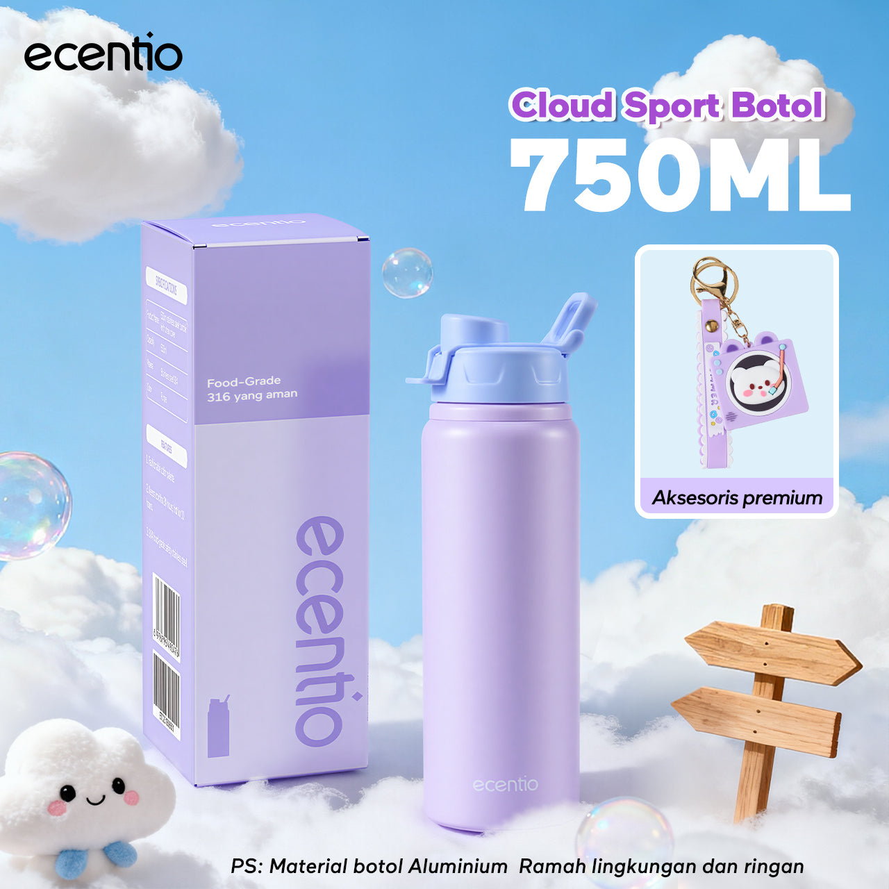 【ecentio Purple Aesthetic Bekal Set】ecentio Kotak Bekal 4 Grid Stainless Steel 304 1000ml Bento Box Kapasitas Besar Kedap & Anti Bocor Kotak Makan Khusus untuk Kerja & Sekolah Dilengkapi garpu & sendok