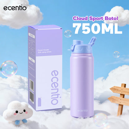 [Soft Cloud Series] ecentio tumbler Stainless protable 750ml/550ml outdoor sport lari Portable Tetap dingin selama 24 JAM Thermos Botol minum besar