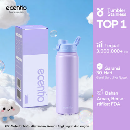 [Soft Cloud Series] ecentio tumbler Stainless protable 750ml/550ml outdoor sport lari Portable Tetap dingin selama 24 JAM Thermos Botol minum besar