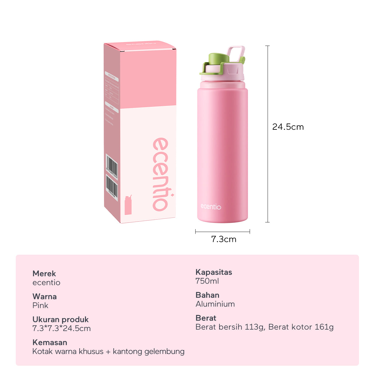 [Sweet Mist Series] ecentio tumbler aesthetic premium Stainless Steel & Aluminium portable 500ml/750ml Botol minum besar Thermos Tetap hangat 24 JAM & dingin 10 JAM anti bocor mudah dibersihkan gaya manis look elegant aesthetic