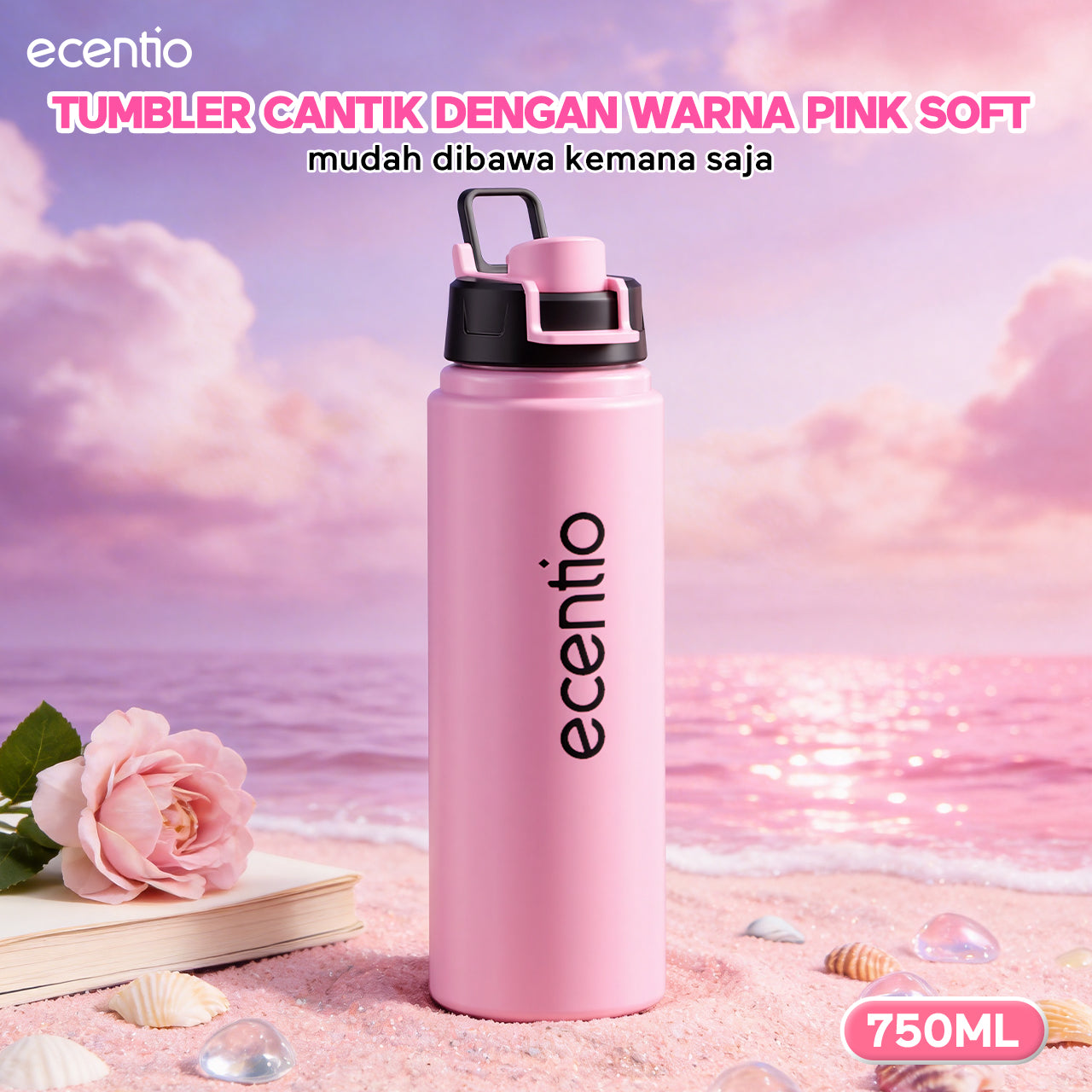 ecentio Botol Minum Aluminium Aesthetic Pink Ungu Super Ringan 112g 750ml Mudah Dibawa Travelling Viral Tutup Tidak Mudah Hilang Untuk Semua Acara