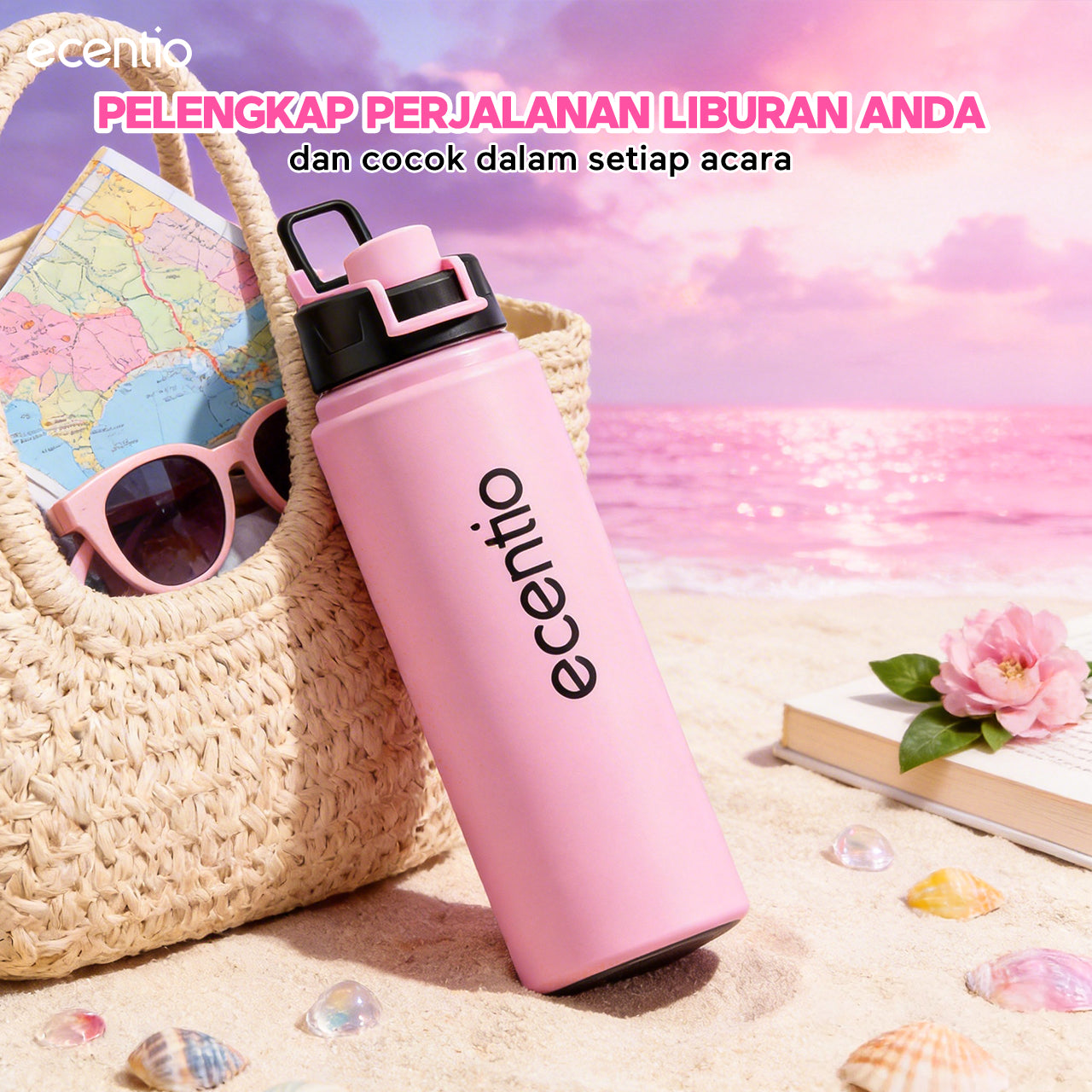 ecentio Botol Minum Aluminium Aesthetic Pink Ungu Super Ringan 112g 750ml Mudah Dibawa Travelling Viral Tutup Tidak Mudah Hilang Untuk Semua Acara