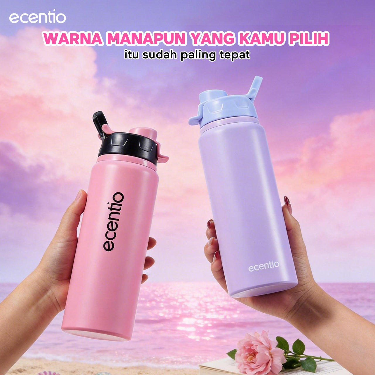 ecentio Botol Minum Aluminium Aesthetic Pink Ungu Super Ringan 112g 750ml Mudah Dibawa Travelling Viral Tutup Tidak Mudah Hilang Untuk Semua Acara