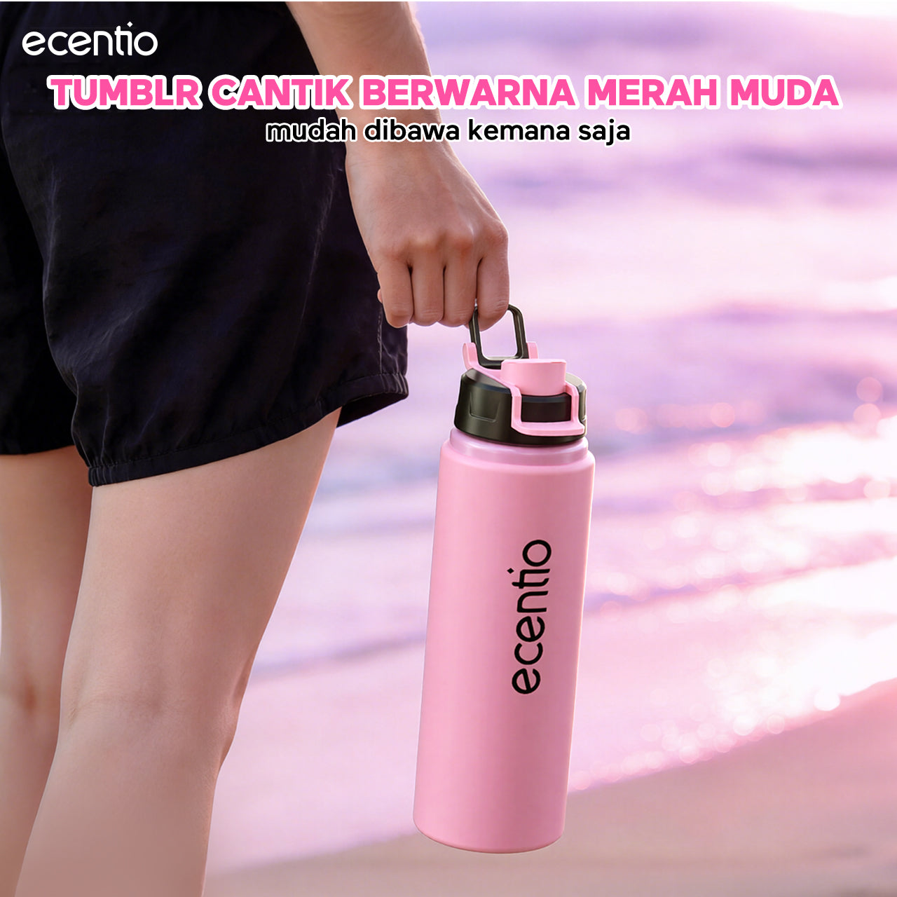 ecentio Botol Minum Aluminium Aesthetic Pink Ungu Super Ringan 112g 750ml Mudah Dibawa Travelling Viral Tutup Tidak Mudah Hilang Untuk Semua Acara