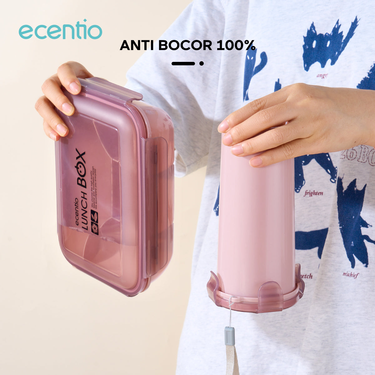 ecentio lunch box set kotak makan 2 Sekat/botol minum/tas bekal cooler bag