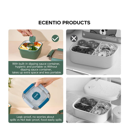 ecentio lunch box katak makan 2 tingkat free kotak saus 1100ML BPA Free