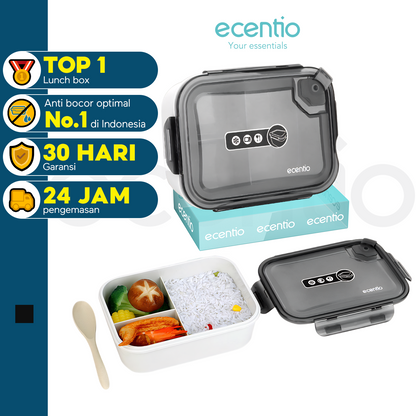 ecentio Anti Tumpah lunch box Tempat kotak bekal makan sendok BPA free 1.3L