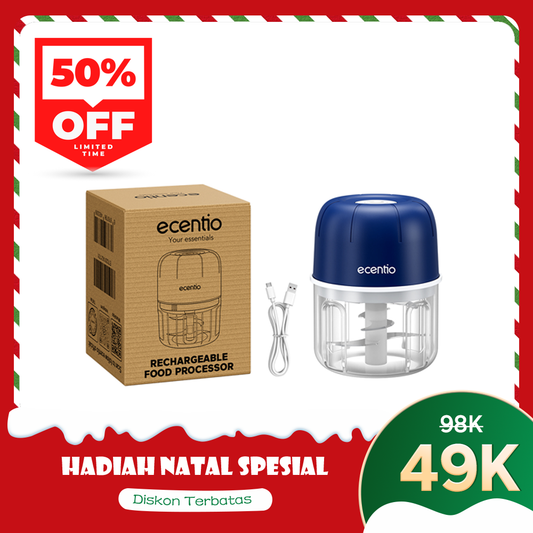 ecentio Mini Chopper Blender 6 pisau 250ml Portable Penggiling Bumbu Dapur Portable Penumbuk bawang biru gelap
