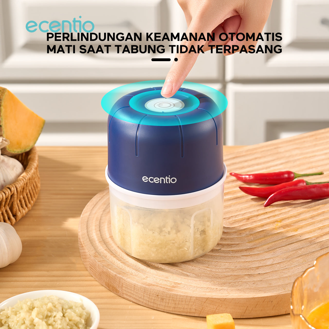 【2PCS bundle】ecentio mini chopper 6 pisau 250ml mixer portable blender bumbu biru gelap coper